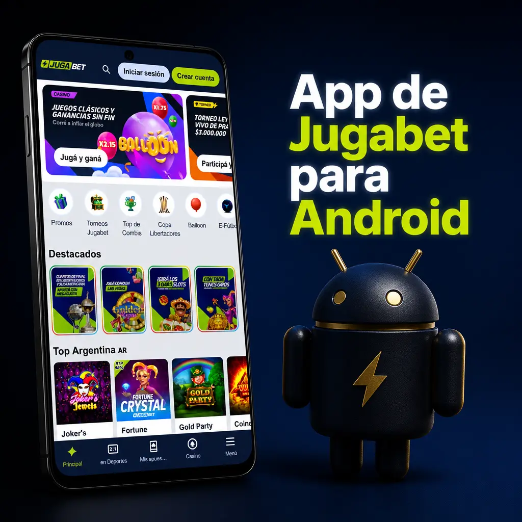 Aplicación móvil de Jugabet para Android disponible para descarga gratuita con apuestas deportivas y casino