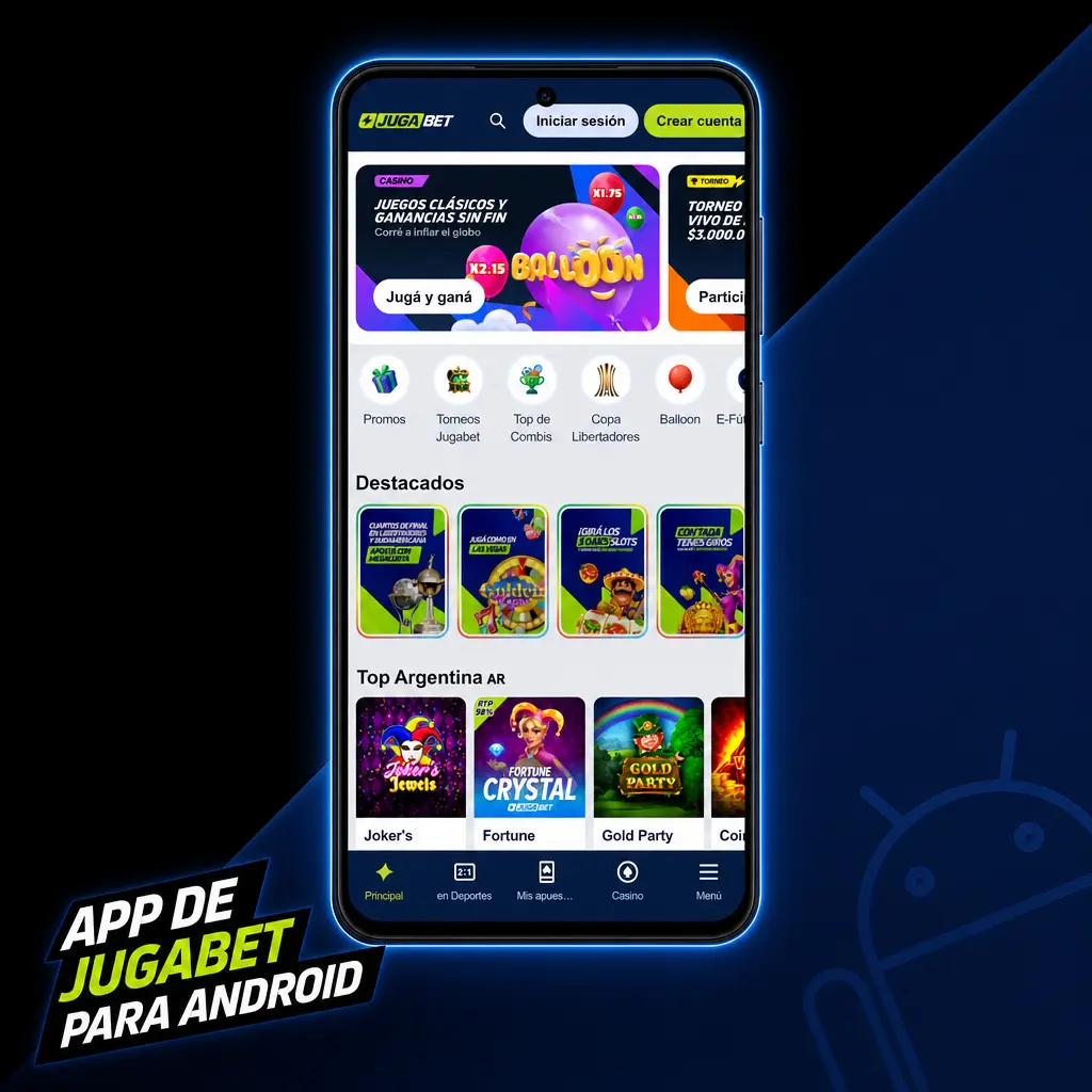 Captura de pantalla de la app de Jugabet para Android mostrando la interfaz de descarga del APK oficial