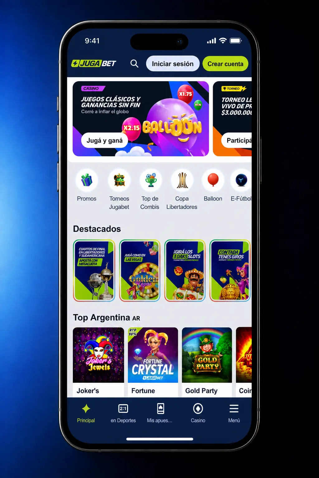 Depósito en app Jugabet Argentina con métodos como Mercado Pago, AstroPay y criptomonedas desde móvil