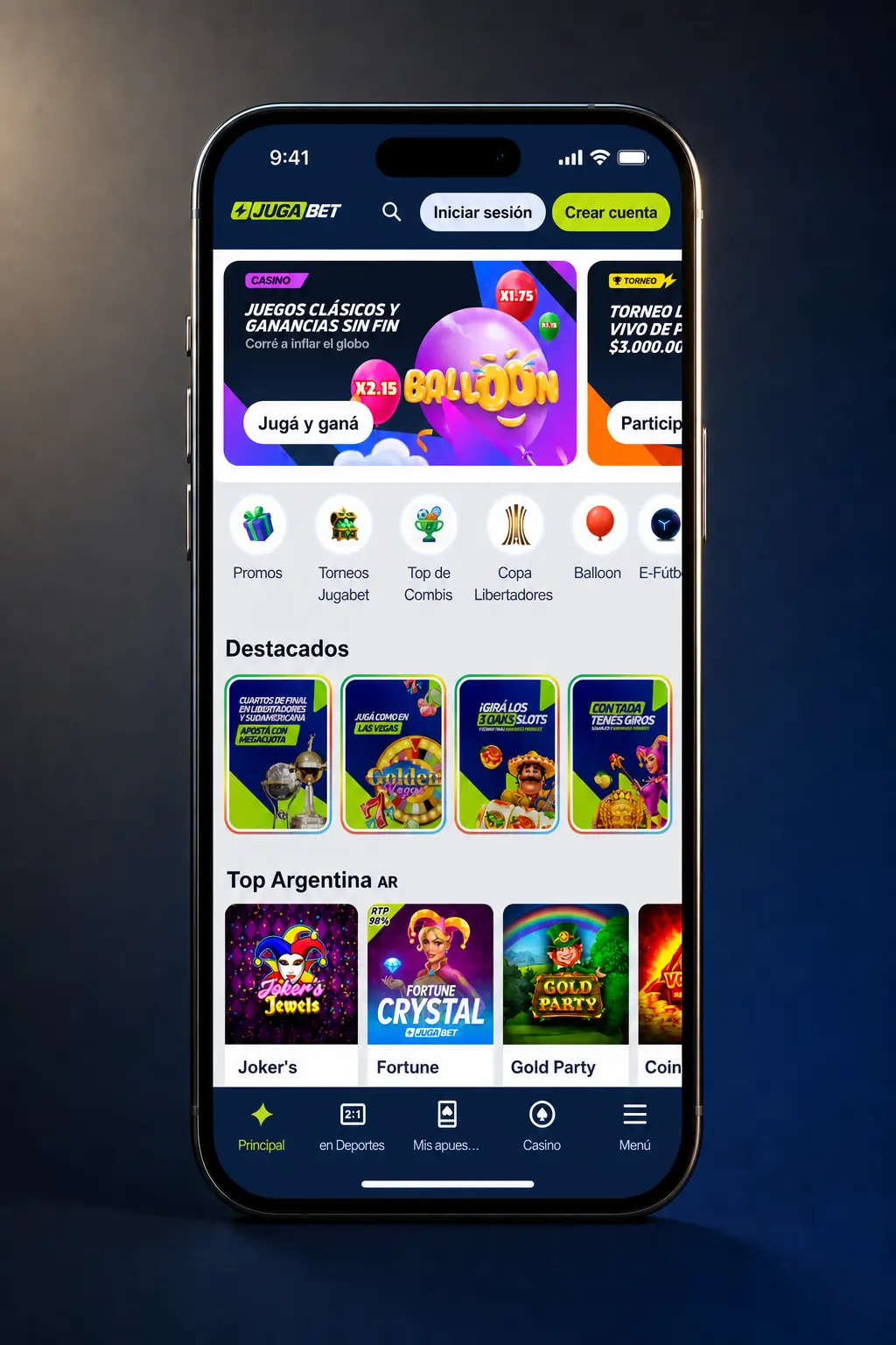 Pantalla de retiro en app Jugabet mostrando métodos como Mercado Pago, AstroPay y cripto para Argentina