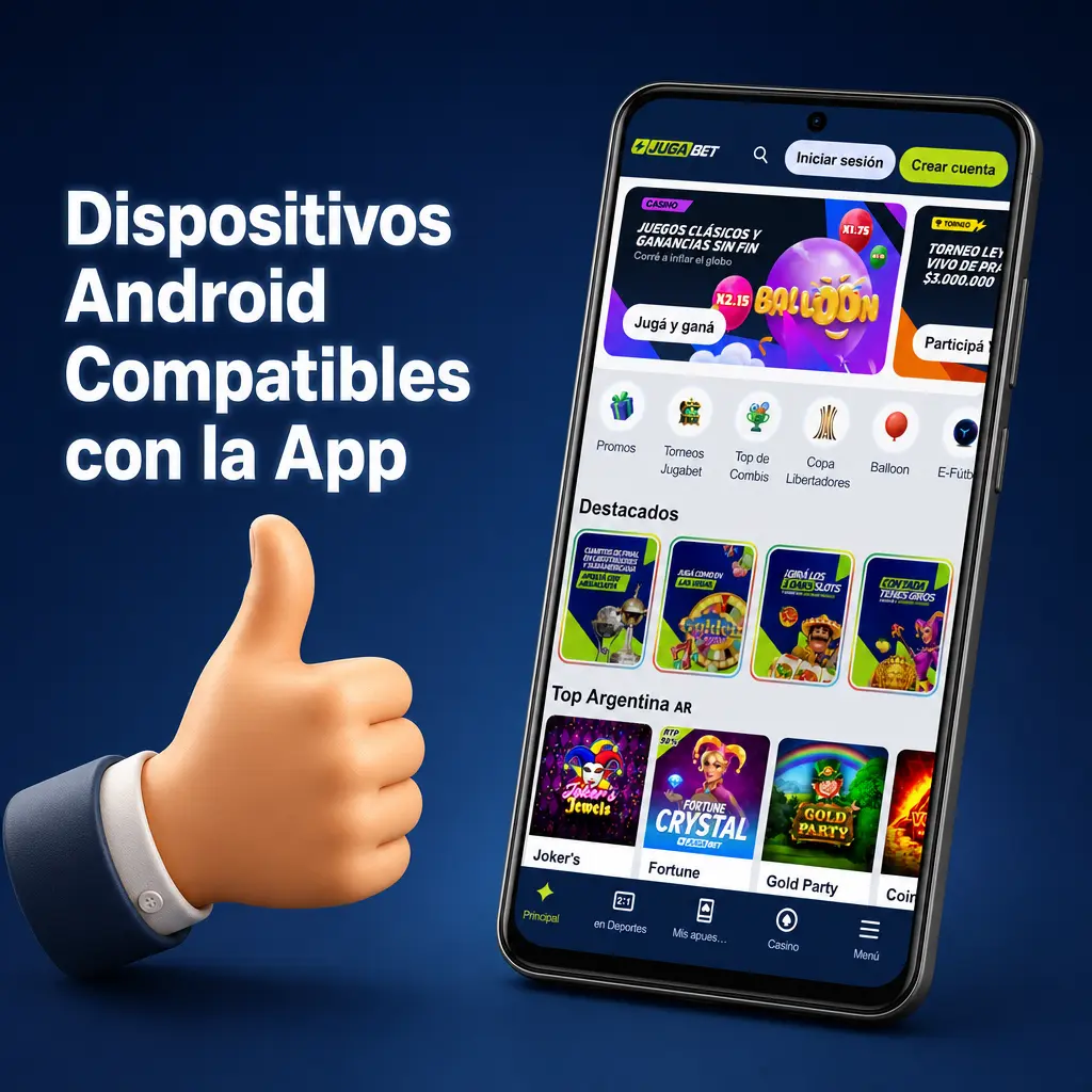Dispositivos Android compatibles con la app de Jugabet: Samsung, Motorola, Xiaomi, TCL, LG y Nokia