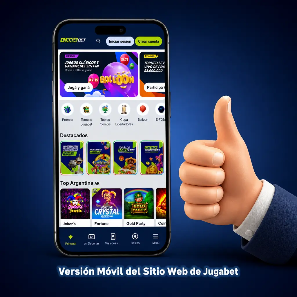 Sitio web móvil de Jugabet optimizado para smartphones y tablets con apuestas deportivas y casino